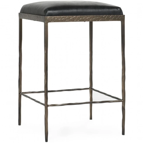 Bose 26" Counter Stool in Onyx Black Top Grain Leather & Hammered Bronze Iron