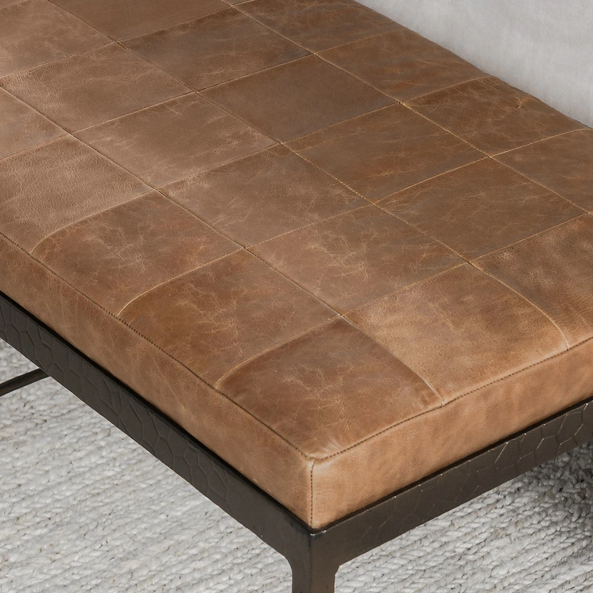 Classic Home Malo 28in Top Grain Leather Ottoman Bench - Thumbnail 4