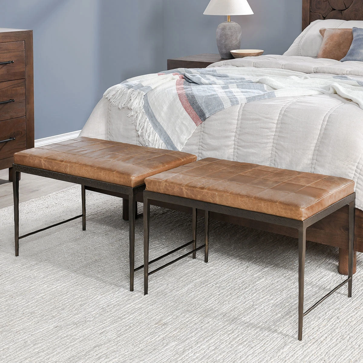 Classic Home Malo 28in Top Grain Leather Ottoman Bench