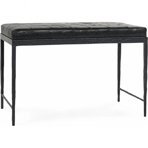 Malo 28" Bench in Onyx Black Top Grain Leather & Hammered Bronze Iron