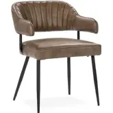 Ashford Dining Chair in Channel Tufted Light Brown Top Grain Leather & Metal