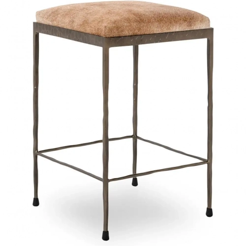 Bose 26" Counter Stool in Blonde Hair on Hide & Hammered Bronze Metal