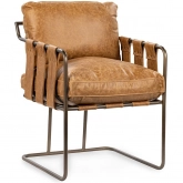 Strapling Dining Chair in Chestnut Brown Top Grain Leather & Iron