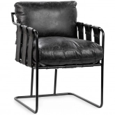 Strapling Dining Chair in Chestnut Black Top Grain Leather & Iron