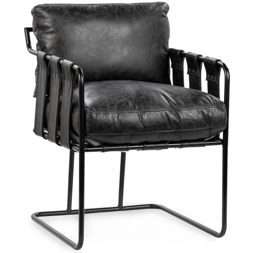 Strapling Dining Chair in Chestnut Black Top Grain Leather & Iron