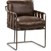 Strapling Dining Chair in Cocoa Brown Top Grain Leather & Iron