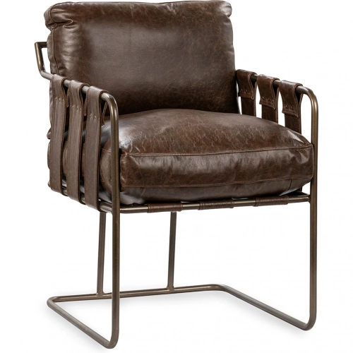 Strapling Dining Chair in Cocoa Brown Top Grain Leather & Iron