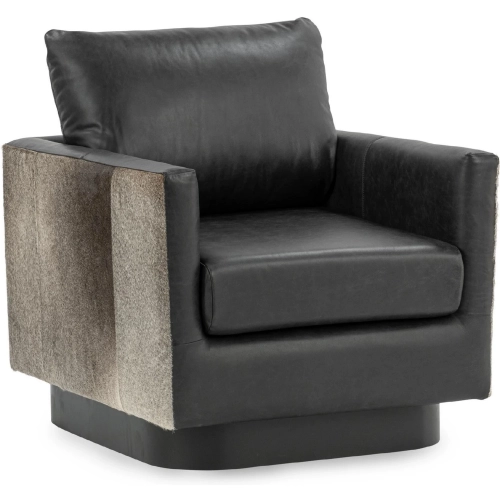 Lathe Accent Chair in Top Grain Leather, Hair on Hide & Iron