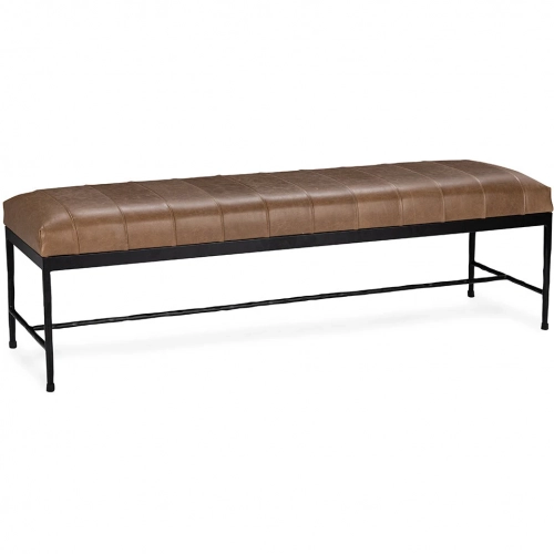 Madeleine Bench in Brown Top Grain Leather & Hammered Iron