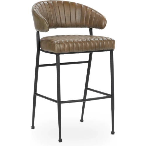 Umbria Bar Stool in Channel Tufted Chestnut Brown Top Grain Leather & Iron