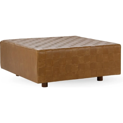 Bridgitte Square Ottoman in Woven Chestnut Brown Top Grain Leather