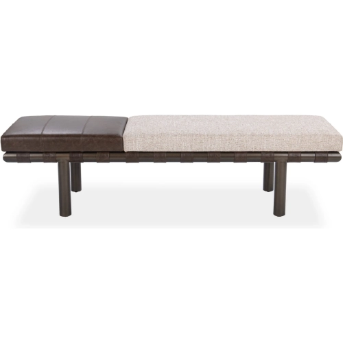 Brooklyn Accent Bench in Coco Brown Top Grain Leather, Latte Fabric & Iron