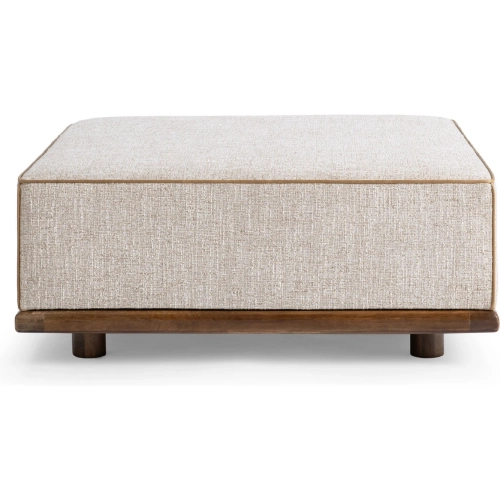 Ellerie Square Ottoman in Latte Fabric, Leather & Wood