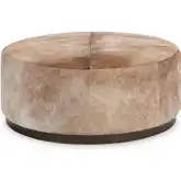 Andre 40" Round Ottoman in Canyon Dust Hair on Hide & Iron