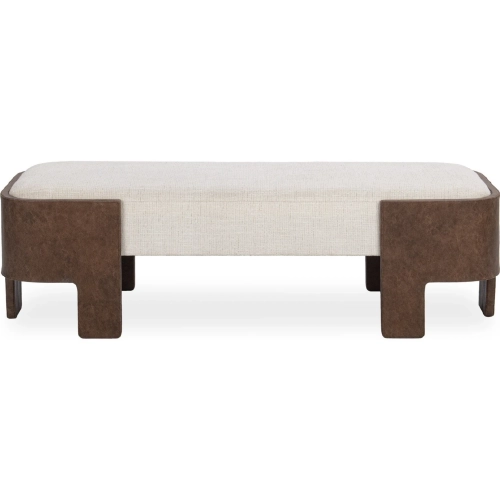 Janya Accent Bench in Oat Cream Fabric & Brown Top Grain Leather