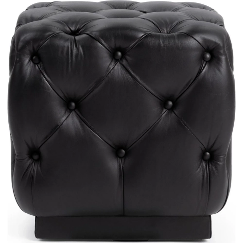 Briar 18" Square Ottoman in Tufted Midnight Raven Black Top Grain Leather