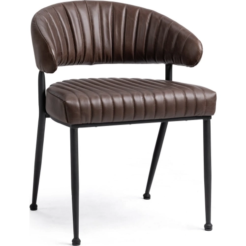 Umbria Dining Chair in Channel Stitched Burnished Brown Top Grain Leather & Iron