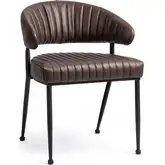 Umbria Dining Chair in Channel Stitched Burnished Brown Top Grain Leather & Iron