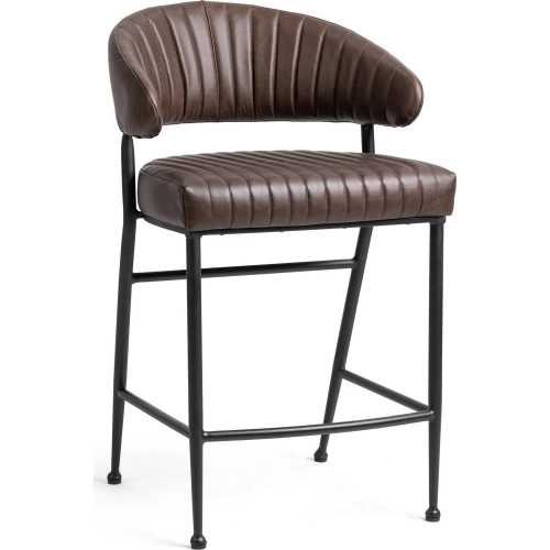 Umbria 26" Counter Stool in Channel Stitched Burnished Brown Top Grain Leather & Iron