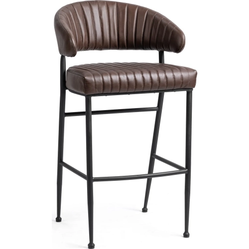 Umbria 30" Bar Stool in Channel Stitched Burnished Brown Top Grain Leather & Iron