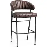 Umbria 30" Bar Stool in Channel Stitched Burnished Brown Top Grain Leather & Iron