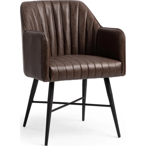 Leon Dining Chair in Channel Tufted Burnished Walnut Top Grain Leather