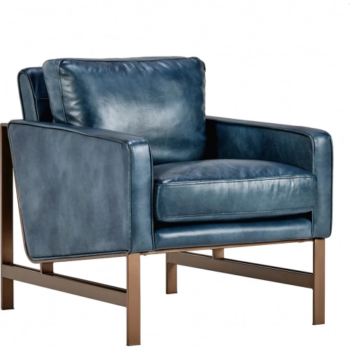 Chazzie Club Chair in Blue Top Grain Leather & Brass