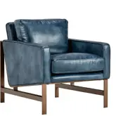 Chazzie Club Chair in Blue Top Grain Leather & Brass
