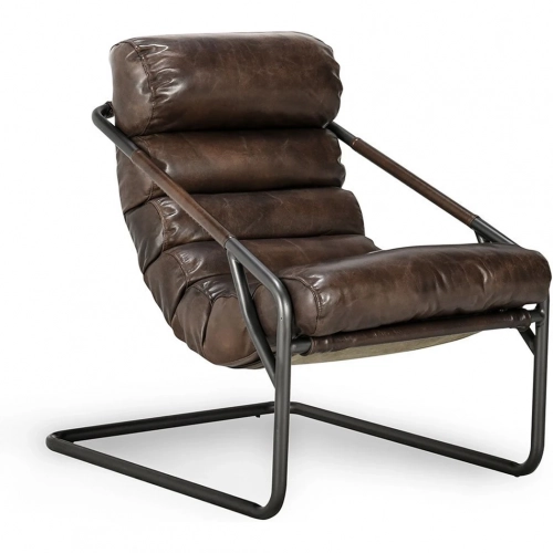 Jackson Accent Chair in Channel Tufted Brown Top Grain Leather