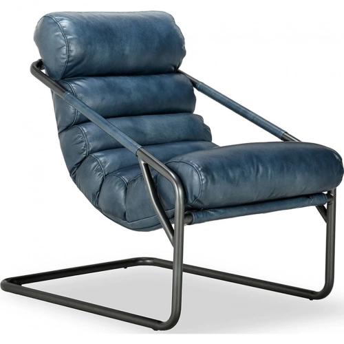 Jackson Accent Chair in Channel Tufted Blue Top Grain Leather