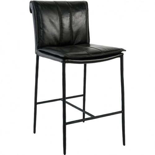 Mayer 26" Counter Stool in Black Top Grain Leather & Iron