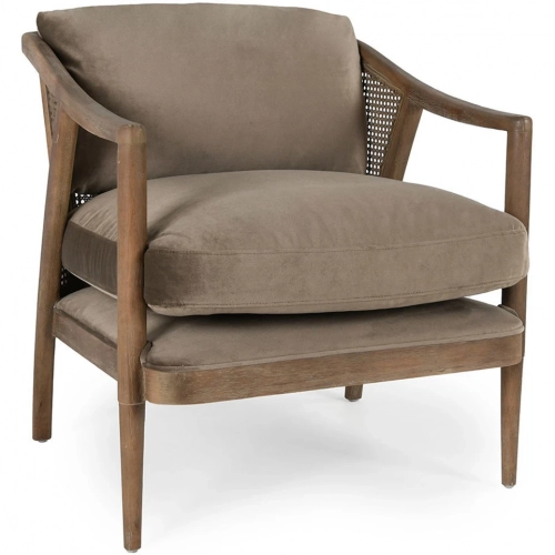 Cody Accent Chair in Taupe Fabric, Cane & Wood Frame