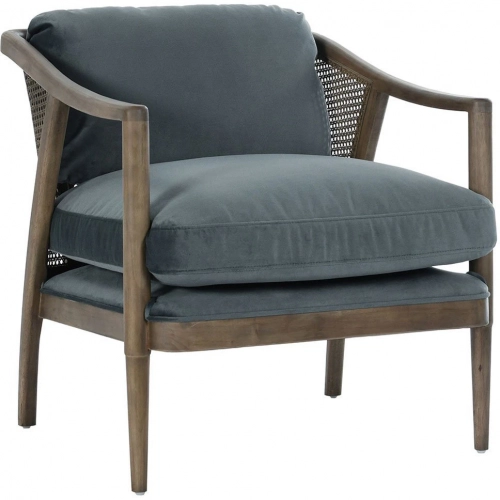 Cody Accent Chair in Storm Grey Fabric, Cane & Wood Frame