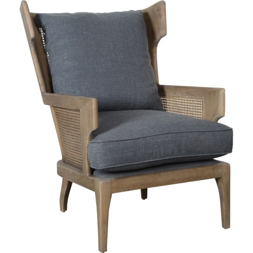 Lawrence Accent Wing Chair in Rattan & Blue Linen