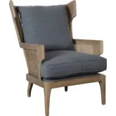 Lawrence Accent Wing Chair in Rattan & Blue Linen