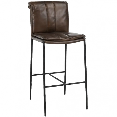 Mayer 30" Bar Stool in Antique Brown Leather & Hammered Black Metal