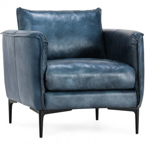 Abigail Accent Club Chair in Blue Leather & Metal