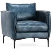 Abigail Accent Club Chair in Blue Leather & Metal