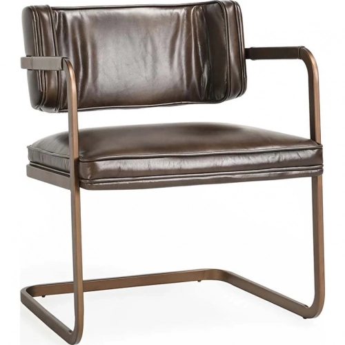 Fonda Dining Chair in Brown Top Grain Leather & Iron