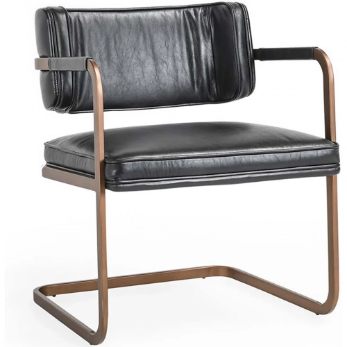 Fonda Dining Chair in Black Top Grain Leather & Iron