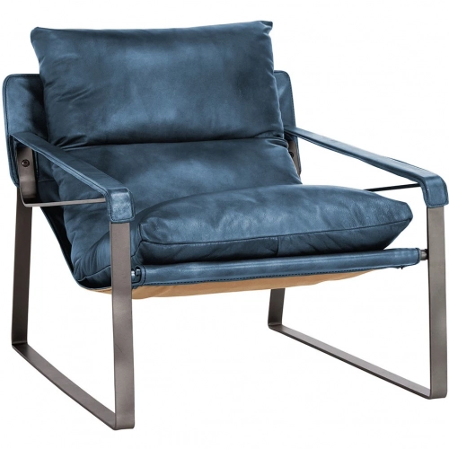 Morgan Accent Chair Blue Leather & Metal