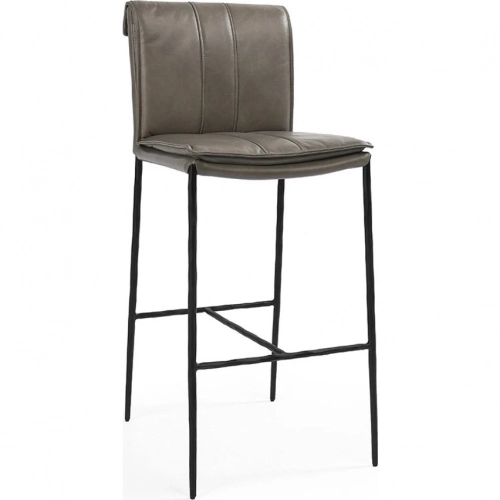 Mayer 30" Bar Stool in Gray Leather & Hammered Black Metal