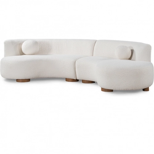 Octavia Sectional Sofa in Ivory Fabric & Wood