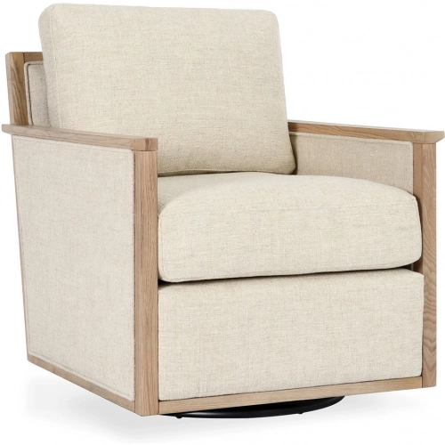 Norman Swivel Accent Chair in Neutral Fabric & Wood