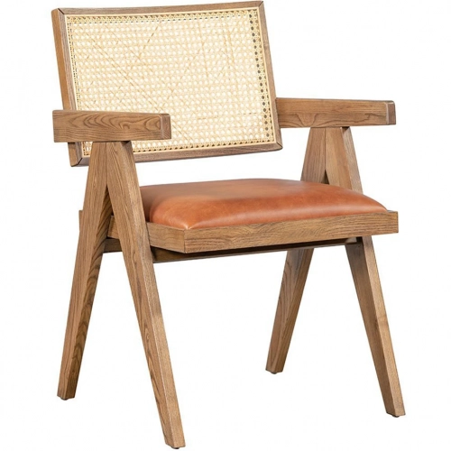 Douglas Dining Chair in Tan Leather, Cane & Ash Wood