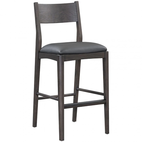 Rooney 30" Bar Stool in Jet Black Leather & Wood
