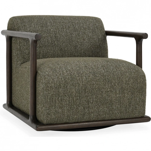 Lucia Swivel Accent Chair in Kale Green Fabric & Dark Wood