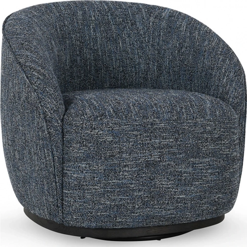 Andrea Round Swivel Accent Chair in Blue Fabric