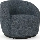 Andrea Round Swivel Accent Chair in Blue Fabric