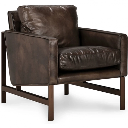 Chazzie Club Chair in Brown Top Grain Leather & Iron